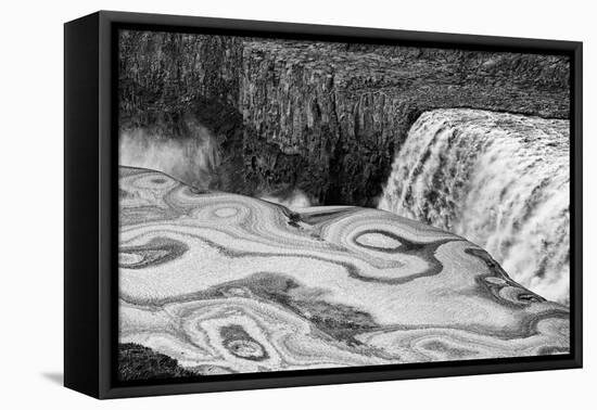 Iceland. Ice designs and Dettifoss, Jokulsa a Fjollum River, Vatnajokull National Park.-Judith Zimmerman-Framed Premier Image Canvas