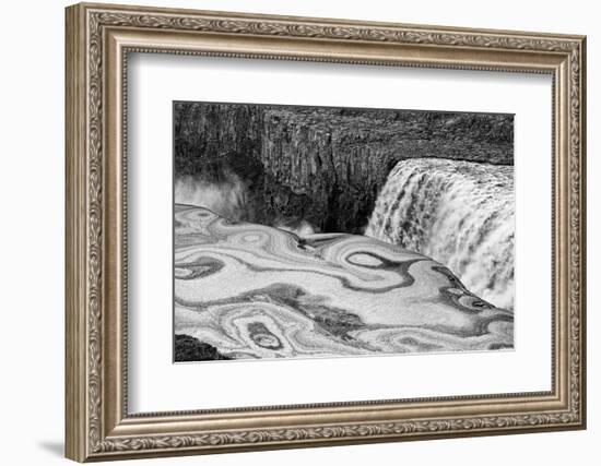 Iceland. Ice designs and Dettifoss, Jokulsa a Fjollum River, Vatnajokull National Park.-Judith Zimmerman-Framed Photographic Print