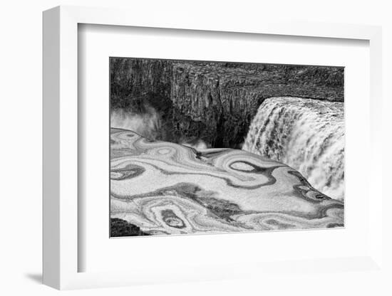 Iceland. Ice designs and Dettifoss, Jokulsa a Fjollum River, Vatnajokull National Park.-Judith Zimmerman-Framed Photographic Print