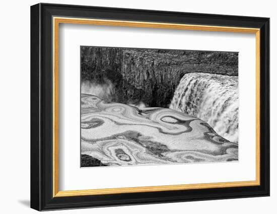 Iceland. Ice designs and Dettifoss, Jokulsa a Fjollum River, Vatnajokull National Park.-Judith Zimmerman-Framed Photographic Print