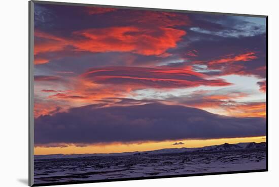 Iceland, Iceland, North-East, Ring Road, Red Sky About the Burfellshraun-Bernd Rommelt-Mounted Photographic Print