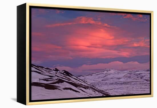 Iceland, Iceland, North-East, Ring Road, Region of Myvatn, Morning Mood in the Hildarfjall and the -Bernd Rommelt-Framed Premier Image Canvas