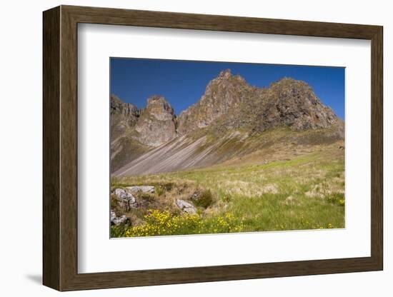 Iceland, Mountain peaks rise high above the coast.-Ellen Goff-Framed Photographic Print