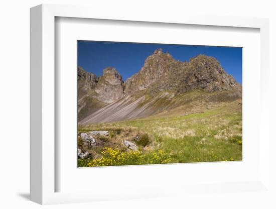 Iceland, Mountain peaks rise high above the coast.-Ellen Goff-Framed Photographic Print