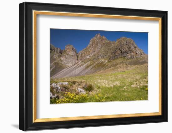 Iceland, Mountain peaks rise high above the coast.-Ellen Goff-Framed Photographic Print