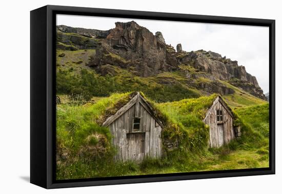 Iceland, Nupsstadur Turf Farmstead. Old homes covered with turf for protection and insulation.-Ellen Goff-Framed Premier Image Canvas