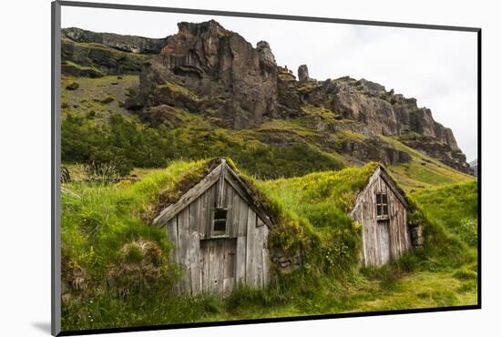 Iceland, Nupsstadur Turf Farmstead. Old homes covered with turf for protection and insulation.-Ellen Goff-Mounted Photographic Print