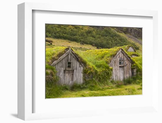 Iceland, Nupsstadur Turf Farmstead. Old homes covered with turf for protection and insulation.-Ellen Goff-Framed Photographic Print
