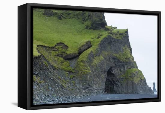 Iceland. Reyniskirkja Cliffs and Rocks of the Black Beach in South Iceland-Bill Bachmann-Framed Premier Image Canvas