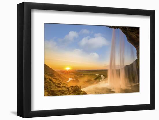 Iceland, Seljalandsfoss at Sunset, Waterfall and Sun-Francesco Riccardo Iacomino-Framed Photographic Print