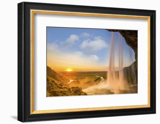 Iceland, Seljalandsfoss at Sunset, Waterfall and Sun-Francesco Riccardo Iacomino-Framed Photographic Print