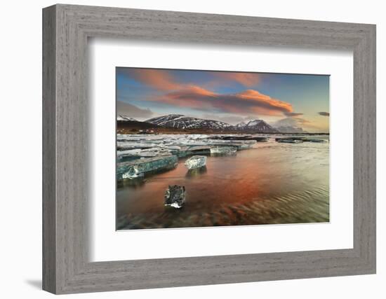 Iceland, South Iceland, Jokulsarlon, Ice on the Lagoon Reflecting the Colours of Dawn-Fortunato Gatto-Framed Photographic Print