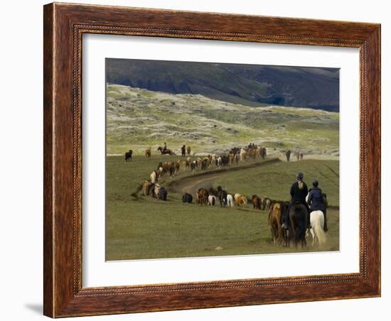 Icelandic Horses and Riders, Riding Near Landmannalaugar, Iceland-Inaki Relanzon-Framed Photographic Print