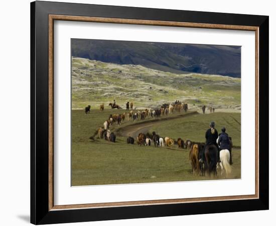 Icelandic Horses and Riders, Riding Near Landmannalaugar, Iceland-Inaki Relanzon-Framed Photographic Print