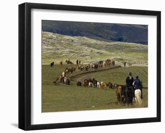 Icelandic Horses and Riders, Riding Near Landmannalaugar, Iceland-Inaki Relanzon-Framed Photographic Print