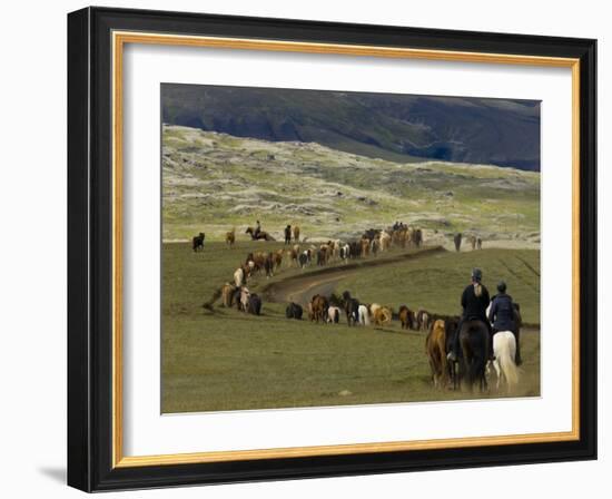 Icelandic Horses and Riders, Riding Near Landmannalaugar, Iceland-Inaki Relanzon-Framed Photographic Print