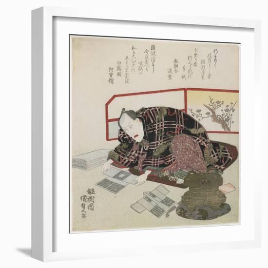 Ichikawa Danjuro VII Preparing New Year's Gifts, 1829-1830-Utagawa Kunisada-Framed Giclee Print