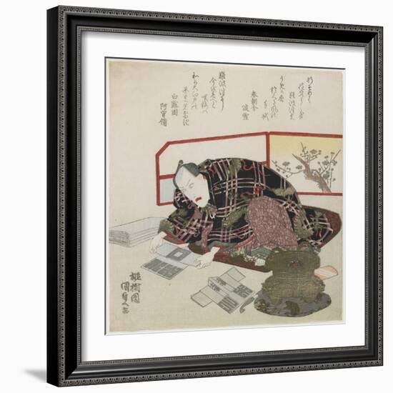 Ichikawa Danjuro VII Preparing New Year's Gifts, 1829-1830-Utagawa Kunisada-Framed Giclee Print