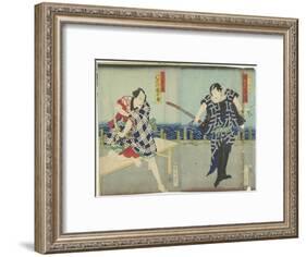Ichimura Kakitsu I as Chokichi, Kawarasaki Gonjuro I as a Gallant, January 1866-Toyohara Kunichika-Framed Giclee Print
