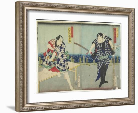 Ichimura Kakitsu I as Chokichi, Kawarasaki Gonjuro I as a Gallant, January 1866-Toyohara Kunichika-Framed Giclee Print