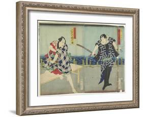 Ichimura Kakitsu I as Chokichi, Kawarasaki Gonjuro I as a Gallant, January 1866-Toyohara Kunichika-Framed Giclee Print