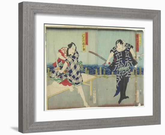 Ichimura Kakitsu I as Chokichi, Kawarasaki Gonjuro I as a Gallant, January 1866-Toyohara Kunichika-Framed Giclee Print