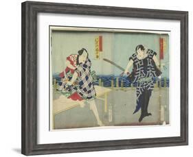 Ichimura Kakitsu I as Chokichi, Kawarasaki Gonjuro I as a Gallant, January 1866-Toyohara Kunichika-Framed Giclee Print