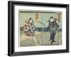 Ichimura Kakitsu I as Chokichi, Kawarasaki Gonjuro I as a Gallant, January 1866-Toyohara Kunichika-Framed Giclee Print