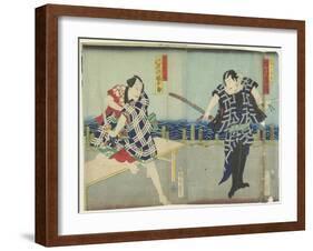 Ichimura Kakitsu I as Chokichi, Kawarasaki Gonjuro I as a Gallant, January 1866-Toyohara Kunichika-Framed Giclee Print
