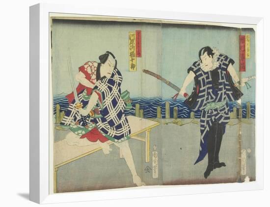 Ichimura Kakitsu I as Chokichi, Kawarasaki Gonjuro I as a Gallant, January 1866-Toyohara Kunichika-Framed Premier Image Canvas