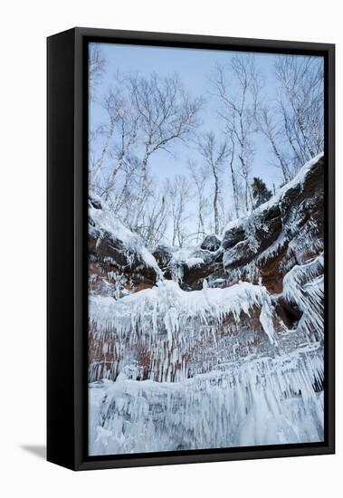 Icicles Hanging From Sandstone Cliffs On Shoreline-Thomas Lazar-Framed Premier Image Canvas