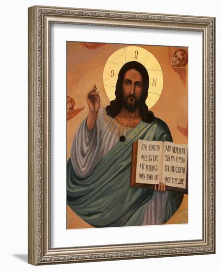 Icon at Aghiou Pavlou Monastery of Christ Holding St. John's Book, Mount Athos, Greece-Godong-Framed Photographic Print