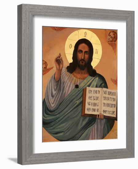 Icon at Aghiou Pavlou Monastery of Christ Holding St. John's Book, Mount Athos, Greece-Godong-Framed Photographic Print