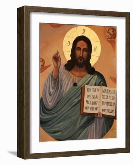 Icon at Aghiou Pavlou Monastery of Christ Holding St. John's Book, Mount Athos, Greece-Godong-Framed Photographic Print