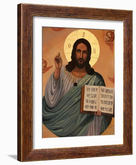 Icon at Aghiou Pavlou Monastery of Christ Holding St. John's Book, Mount Athos, Greece-Godong-Framed Photographic Print