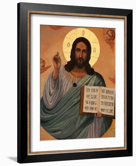 Icon at Aghiou Pavlou Monastery of Christ Holding St. John's Book, Mount Athos, Greece-Godong-Framed Photographic Print