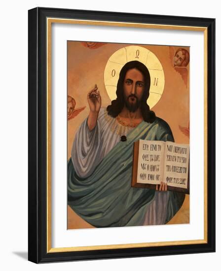 Icon at Aghiou Pavlou Monastery of Christ Holding St. John's Book, Mount Athos, Greece-Godong-Framed Photographic Print