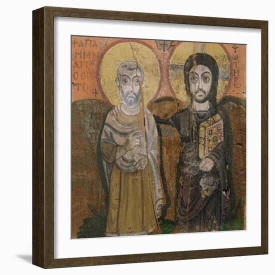 Icon Depicting Abbott Mena with Christ, from Baouit, 6th-7th Century-null-Framed Giclee Print