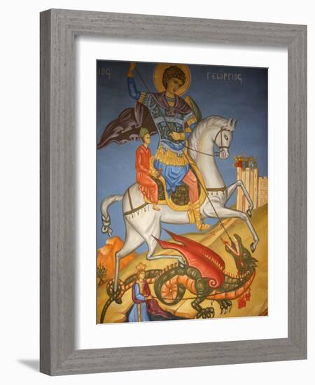 Icon Depicting St. George Slaying a Dragon in St. George's Orthodox Church, Madaba, Jordan-null-Framed Photographic Print