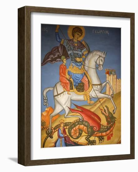 Icon Depicting St. George Slaying a Dragon in St. George's Orthodox Church, Madaba, Jordan-null-Framed Photographic Print