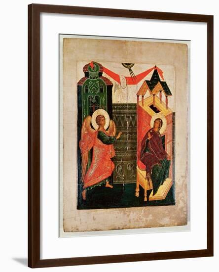 Icon Depicting the Annunciation, Novgorod School (Oil on Panel)-Russian-Framed Giclee Print