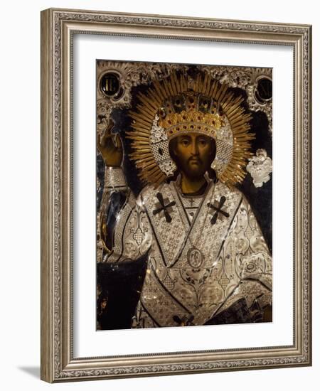 Icon of Jesus Christ Decorated with Gold, Silver and Precious Stones-null-Framed Giclee Print