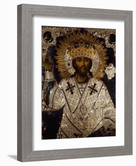 Icon of Jesus Christ Decorated with Gold, Silver and Precious Stones-null-Framed Giclee Print