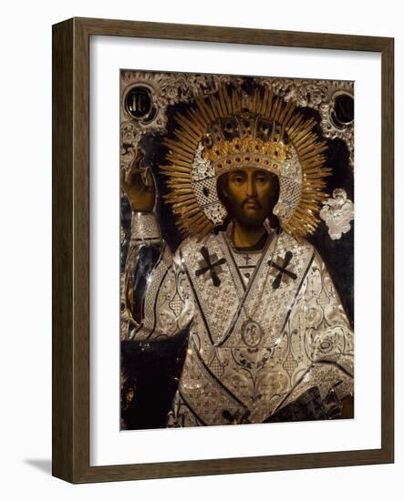 Icon of Jesus Christ Decorated with Gold, Silver and Precious Stones-null-Framed Giclee Print