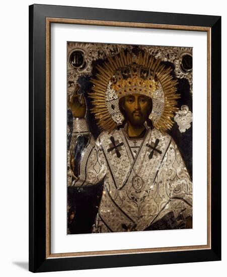 Icon of Jesus Christ Decorated with Gold, Silver and Precious Stones-null-Framed Giclee Print