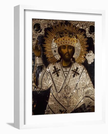 Icon of Jesus Christ Decorated with Gold, Silver and Precious Stones-null-Framed Giclee Print