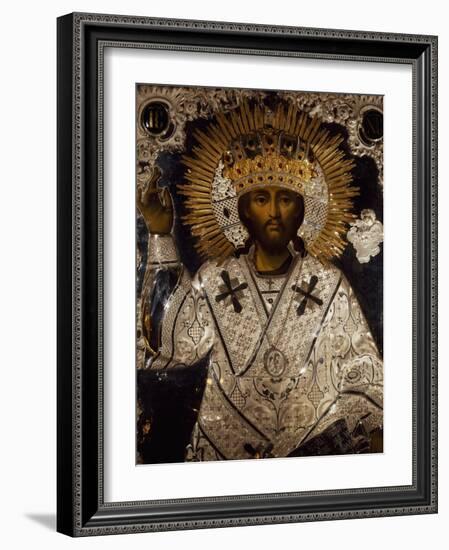 Icon of Jesus Christ Decorated with Gold, Silver and Precious Stones-null-Framed Giclee Print