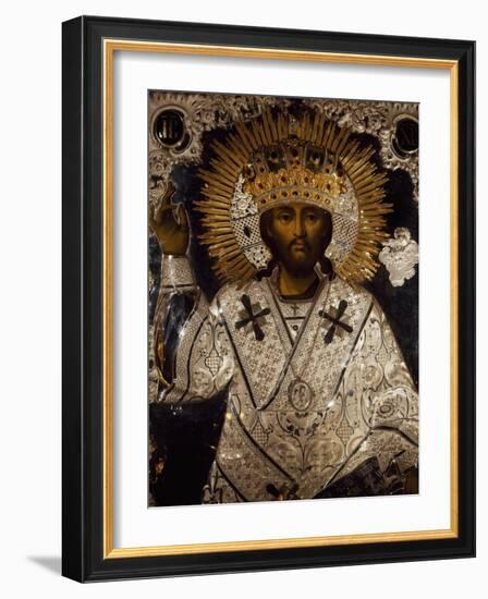 Icon of Jesus Christ Decorated with Gold, Silver and Precious Stones-null-Framed Giclee Print