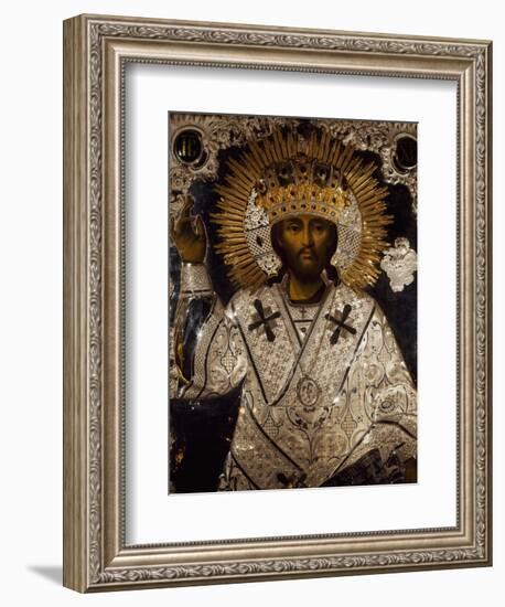 Icon of Jesus Christ Decorated with Gold, Silver and Precious Stones-null-Framed Giclee Print