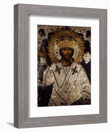 Icon of Jesus Christ Decorated with Gold, Silver and Precious Stones-null-Framed Giclee Print